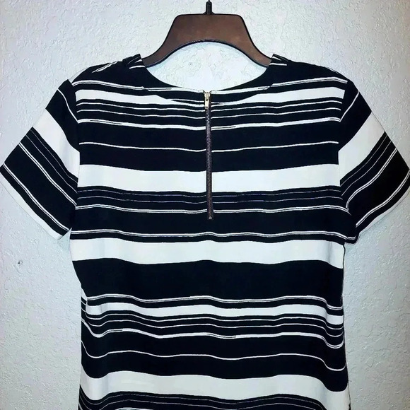 ADRIENNE VITTADINI Sheath Dress 8 Womens Striped Black White Short Sleeves - Picture 5 of 8